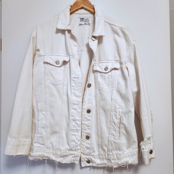 3/50$ ○ ZARA TRAFALUC WHITE DENIM JACKET SIZE M - Picture 7 of 7